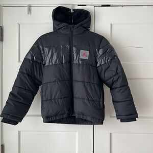 Jordan Kids Black and Gray Bold Stripe Puffer Jacket
